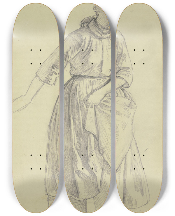 Triptych art skateboard deck of Jakob Becker Bauersfrau Die Hand An Der Schrze by Jakob Becker (1810-1872)