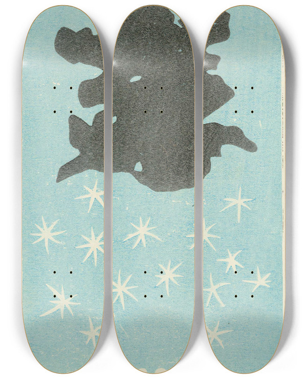 Triptych art skateboard deck of Jinta Hirayama Illustrated Catalogue Of Daylight Bomb Shells No 84 by Jinta Hirayama (19-)