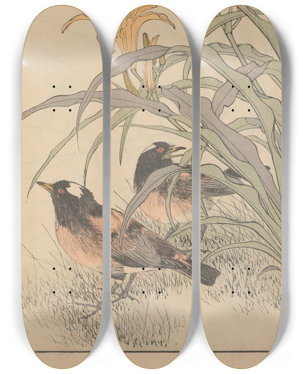 Triptych art skateboard deck of Imao Keinen Keinen Kach Gafu Pl082 by Imao Keinen (1845-1924)