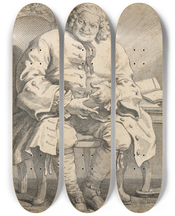 Triptych art skateboard deck of William Hogarth Simon Lord Lovat by William Hogarth (1697-1764)