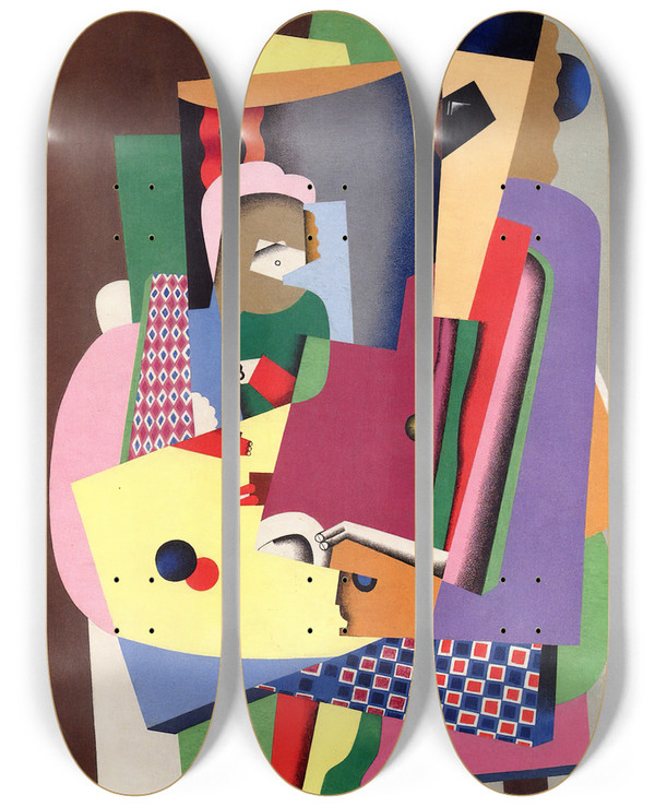Triptych art skateboard deck of Georges Valmier The Piano Lesson by Georges Valmier (1885-1937)