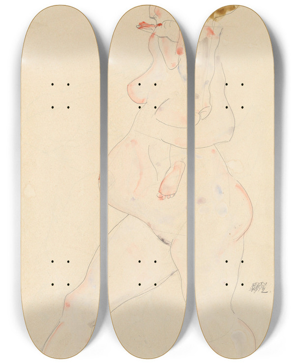 Triptych art skateboard deck of Egon Schiele Schwangere Frau Mit Kind Auf Dem Arm by Egon Schiele (1890-1918)