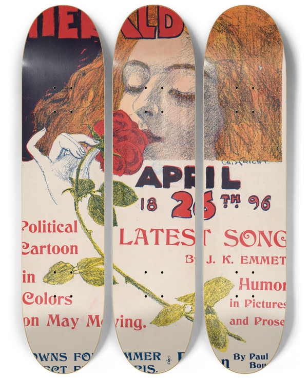 Triptych art skateboard deck of Charles Hubbard Woodbury The New York Sunday Herald April 26Th 1896 by Charles Hubbard Woodbury (1870-1939)