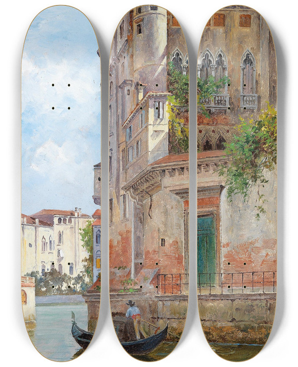 Triptych art skateboard deck of Antonietta Brandeis Palazzo by Antonietta Brandeis (1848-1926)