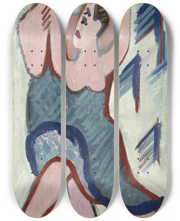 Triptych art skateboard deck of Ernst Ludwig Kirchner Dancing Couple In The Snow Reverse by Ernst Ludwig Kirchner (1880-1938)