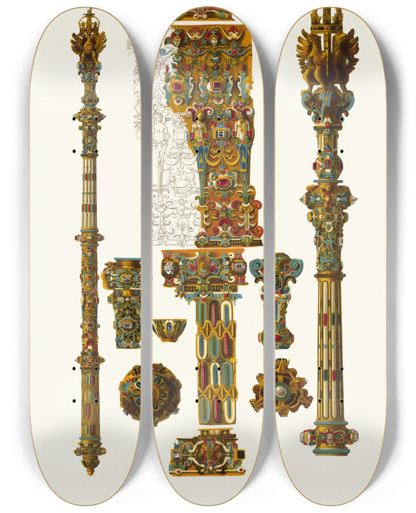 Triptych art skateboard deck of Fedor Grigoryevich Solntsev Skipetr Bolshago Nariada by Fedor Grigoryevich Solntsev (1801-1892)