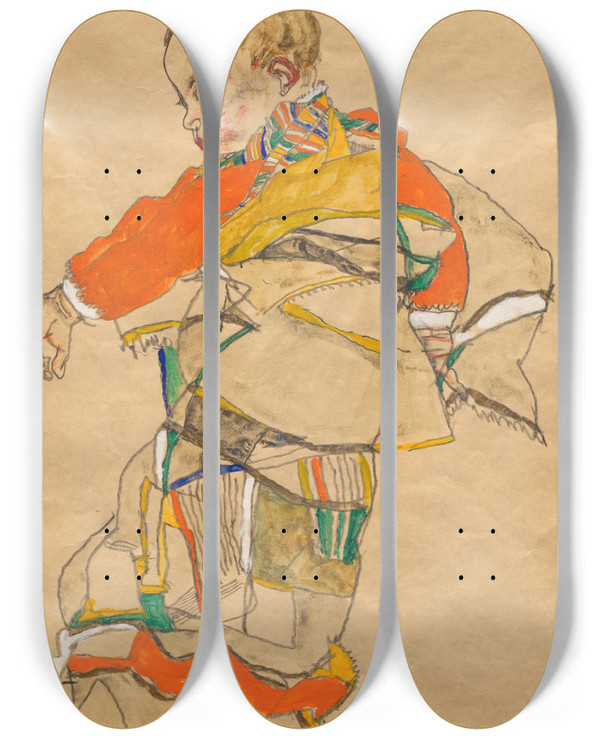 Triptych art skateboard deck of Egon Schiele Portrait Of A Child Anton Peschka Jr by Egon Schiele (1890-1918)