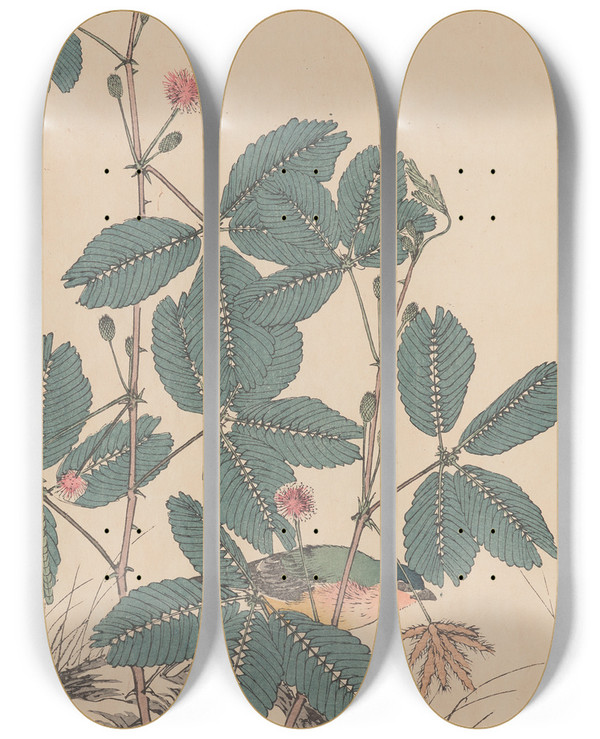Triptych art skateboard deck of Imao Keinen Keinen Kach Gafu Pl017 by Imao Keinen (1845-1924)
