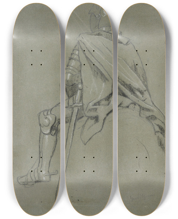 Triptych art skateboard deck of Hans Thoma Ritter Zu Pferd Einsamer Ritt by Hans Thoma (1839-1924)