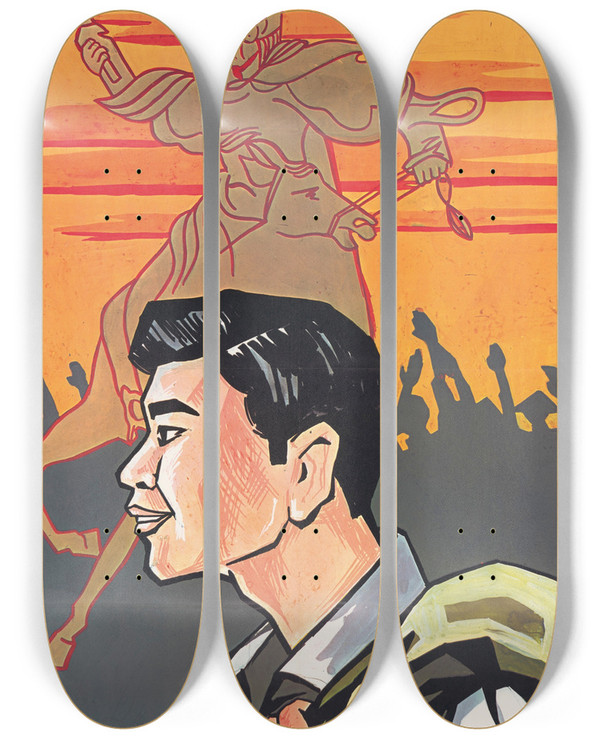 Triptych art skateboard deck of Us Information Agency Recruiting Poster_3 by U S Information Agency (1953-1999)
