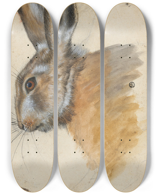 Triptych art skateboard deck of Hans Hug Kluber Hasenkopf by Hans Hug Kluber (1535-1578)