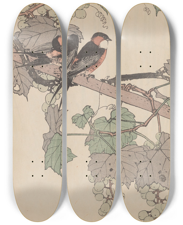 Triptych art skateboard deck of Imao Keinen Keinen Kach Gafu Pl103 by Imao Keinen (1845-1924)