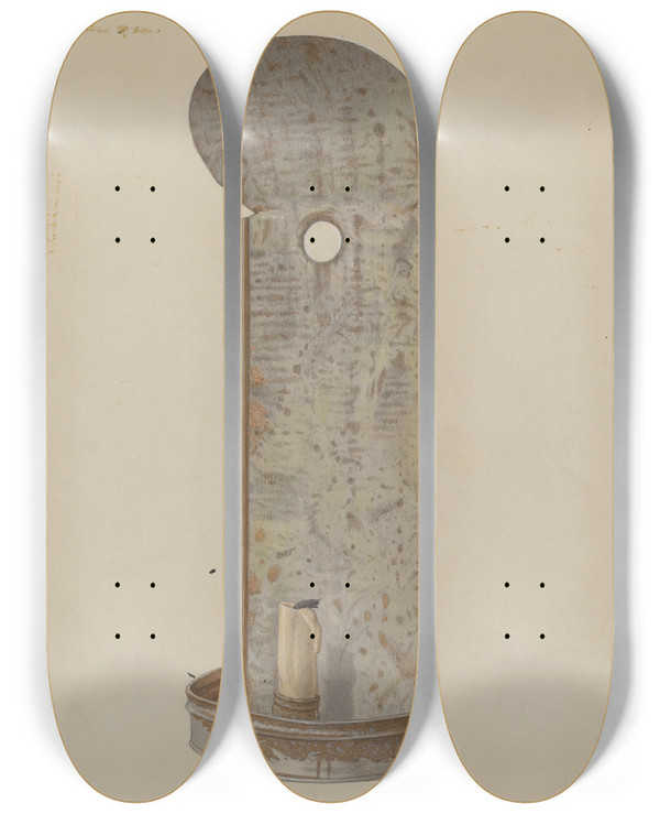Triptych art skateboard deck of Jacob Gielens Sconce by Jacob Gielens
