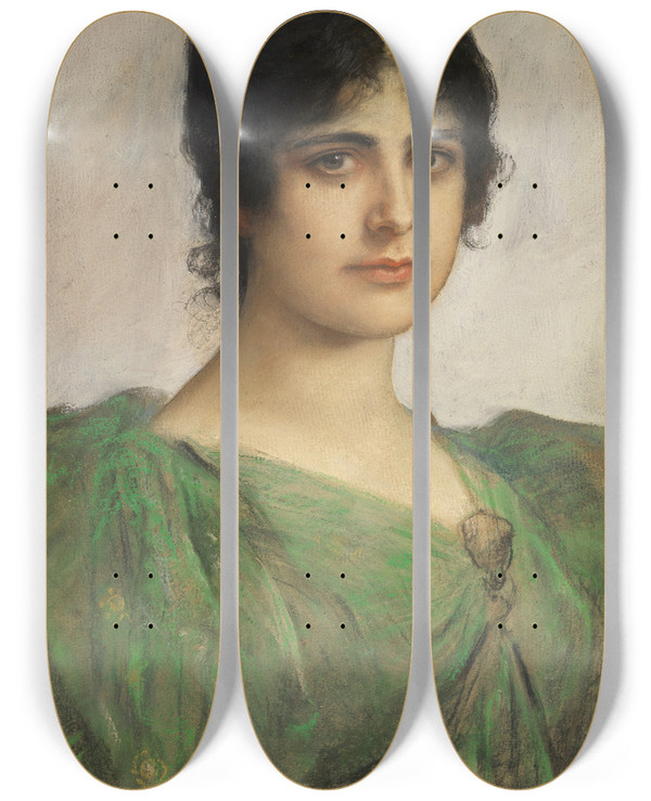 Triptych art skateboard deck of Friedrich August Von Kaulbach Portrt Einer Dame Berta Riedingerort by Friedrich August Von Kaulbach (1850-1920)