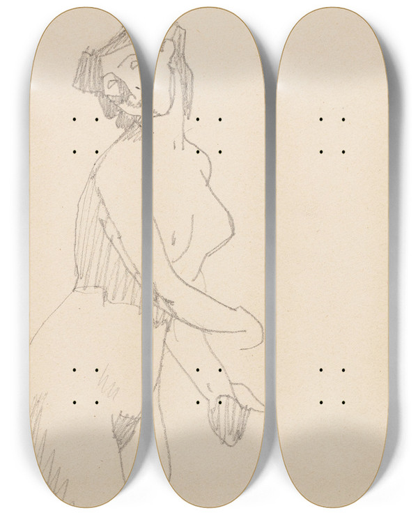 Triptych art skateboard deck of Amedeo Modigliani Femme Nue Debout_4 by Amedeo Modigliani (1884-1920)