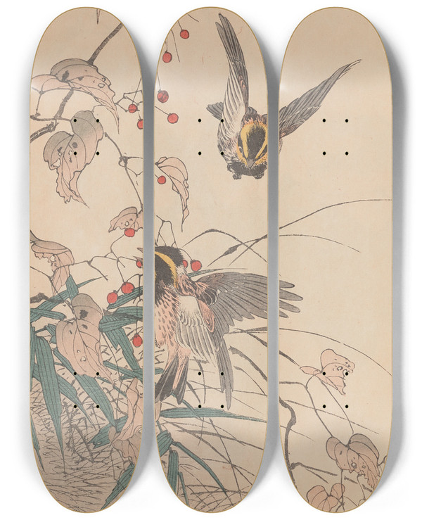 Triptych art skateboard deck of Imao Keinen Keinen Kach Gafu Pl027 by Imao Keinen (1845-1924)