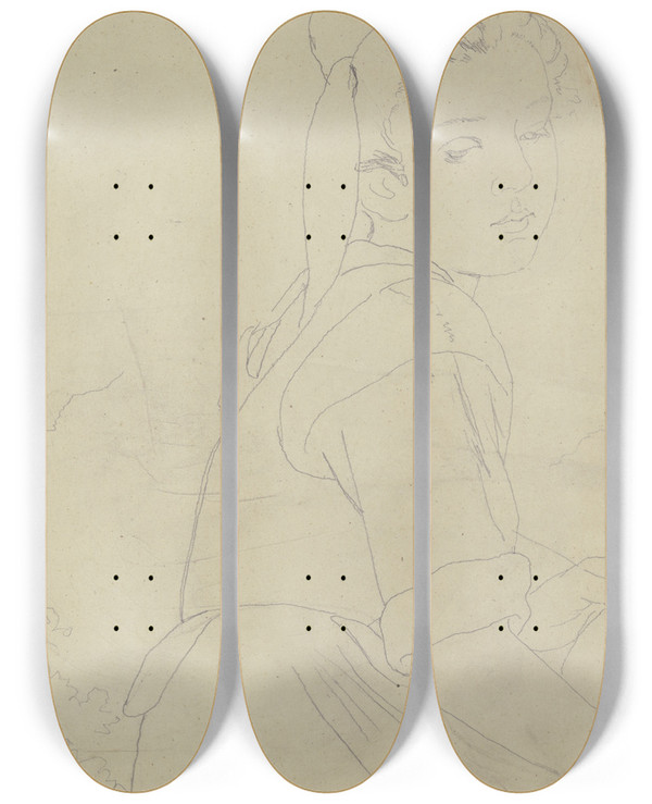 Triptych art skateboard deck of Jakob Becker Farm Girl_3 by Jakob Becker (1810-1872)