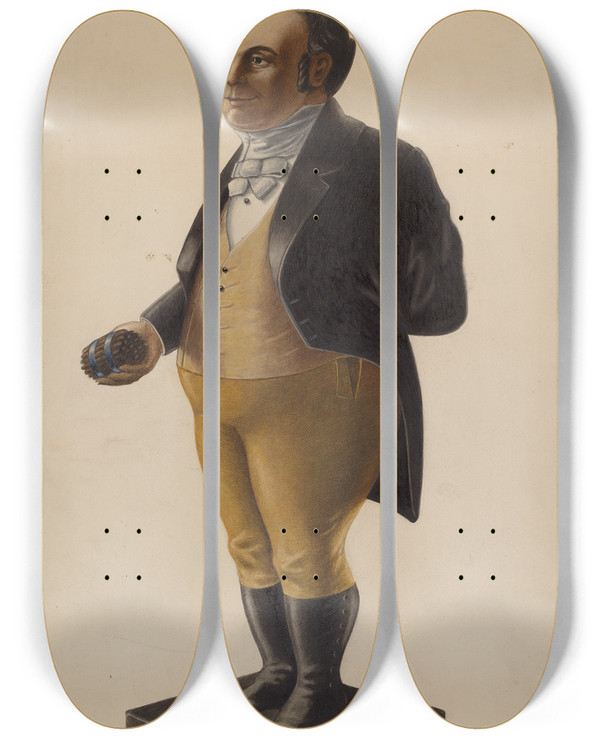 Triptych art skateboard deck of Louis Plogsted Cigar Store Figure by Louis Plogsted