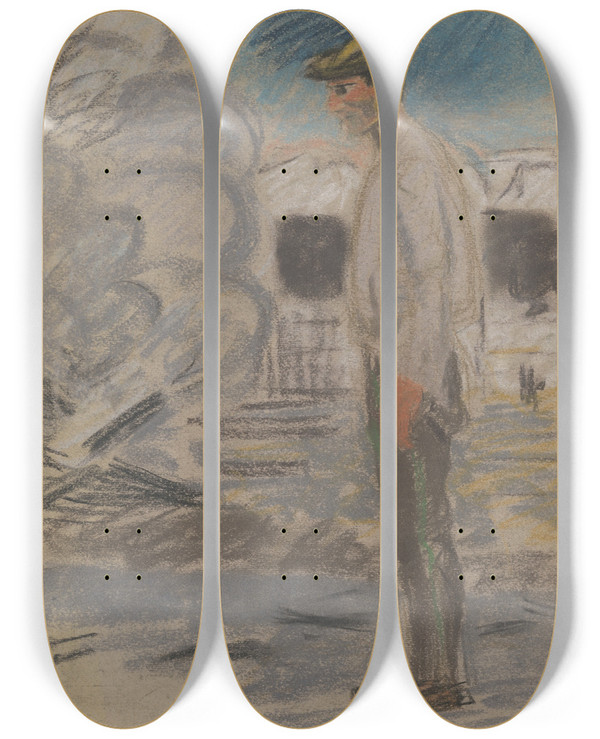 Triptych art skateboard deck of Arnold Peter Weiszkubnan Swain In A Yard by Arnold Peter Weisz-Kubnan (1898-1944)