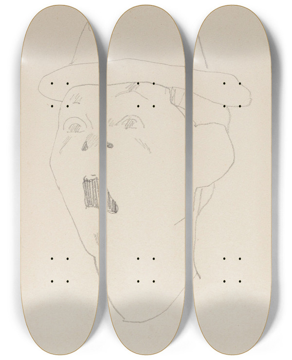 Triptych art skateboard deck of Amedeo Modigliani Tte De Clown Bahi by Amedeo Modigliani (1884-1920)