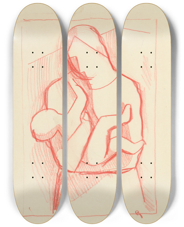 Triptych art skateboard deck of Mikul Galanda Matka S Dieaom V Nru_1 by Mikulas Galanda (1895-1938)