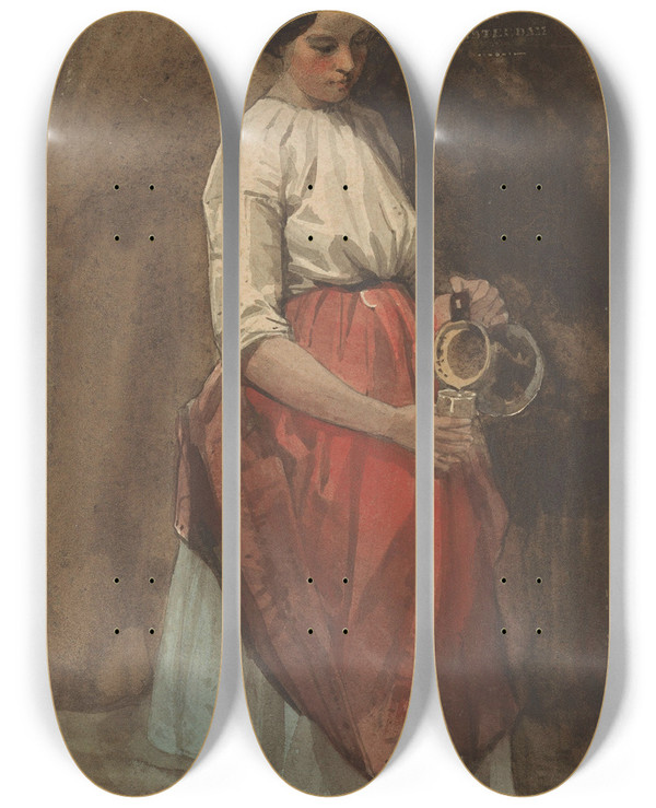 Triptych art skateboard deck of Josef Eduard Tetar Van Elven Staand Meisje Dat Een Glas Inschenkt by Josef Eduard Tetar Van Elven (1832-1859)