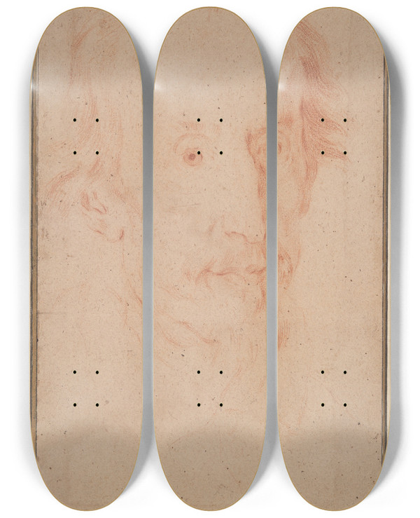 Triptych art skateboard deck of Gian Lorenzo Bernini Portrait Of Cardinal Sforzapallavicino by Gian Lorenzo Bernini (1598-1680)