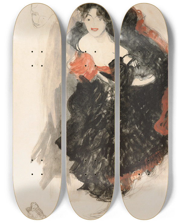 Triptych art skateboard deck of Gustav Klimt Study For Judith Ii by Gustav Klimt (1862-1918)