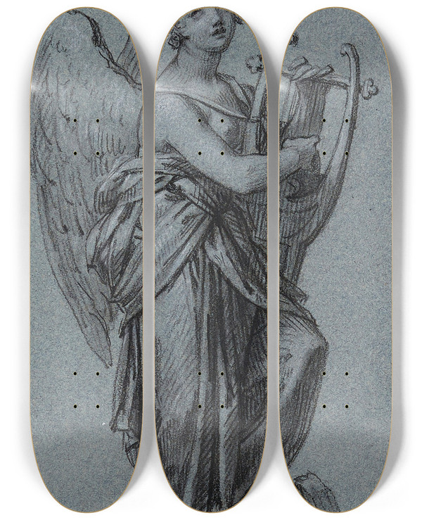 Triptych art skateboard deck of Pierrepaul Prudhon La Posie by Pierre-Paul Prud'hon (1758-1823)