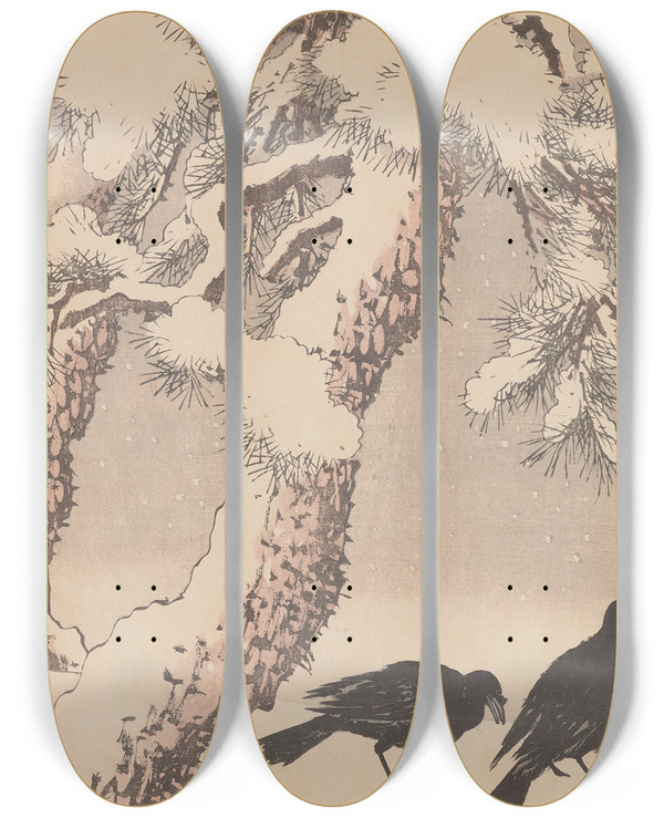 Triptych art skateboard deck of Imao Keinen Keinen Kach Gafu Pl161 by Imao Keinen (1845-1924)
