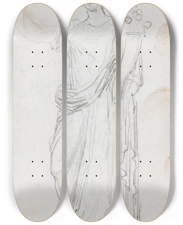 Triptych art skateboard deck of Hubert Robert Statue Of Abundance Recto by Hubert Robert (1733-1808)