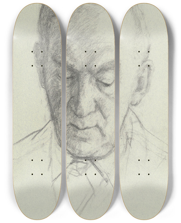 Triptych art skateboard deck of Arno Knig Portrait Of Benno Reifenberg Ii by Arno Konig (1894)