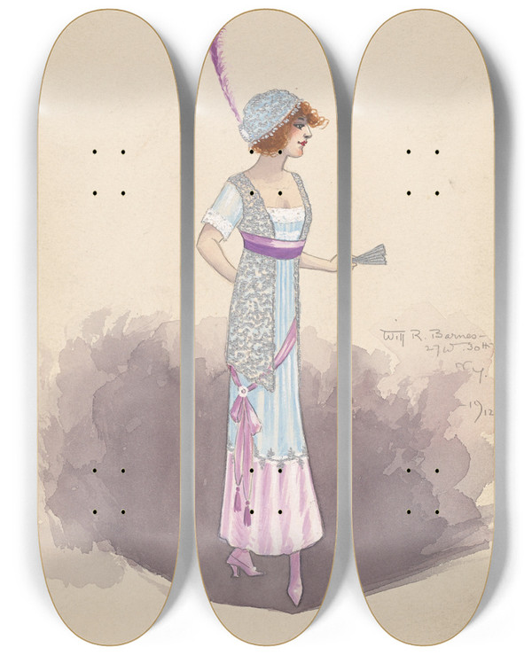 Triptych art skateboard deck of Will R Barnes 3Princes Girlsact I by Will R Barnes (1939)