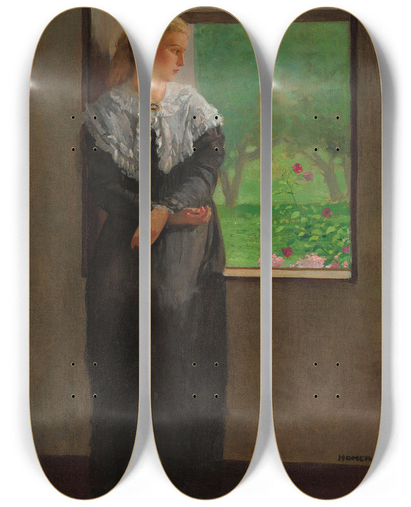 Triptych art skateboard deck of Winslow Homer Reverie by Winslow Homer (1836-1910)