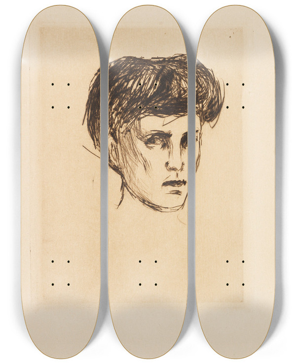 Triptych art skateboard deck of Edvard Munch Frauenkopf by Edvard Munch (1863-1944)