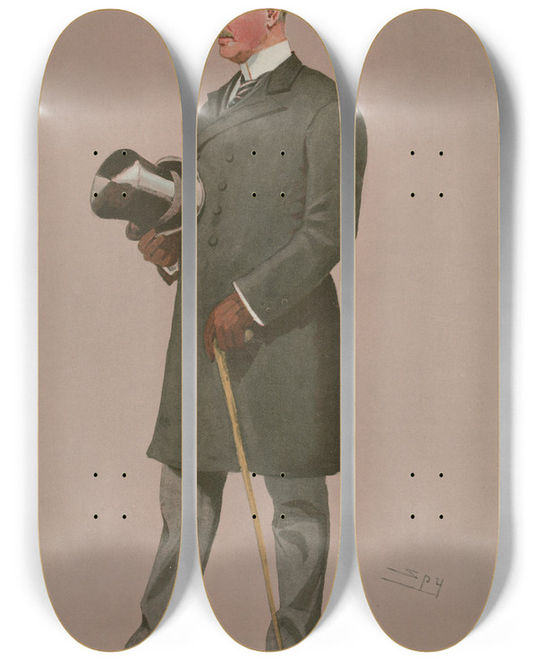 Triptych art skateboard deck of Leslie Matthew Ward Politicians East Sussex Col Brookfield September 29 1898 by Leslie Matthew Ward (1851-1922)
