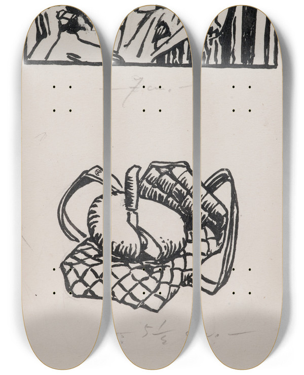 Triptych art skateboard deck of Akseli Gallenkallela Korukalevala The Illustrated Kalevala Poem Xxxiii Opening Vignette End Vignette Not Final Version by Akseli Gallen Kallela (1865-1931)