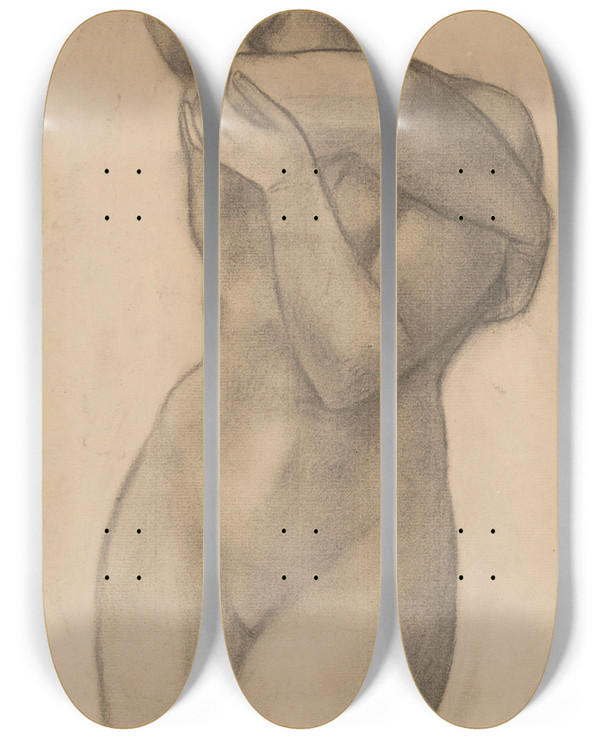 Triptych art skateboard deck of George Minne Standing Nude by George Minne (1866-1941)