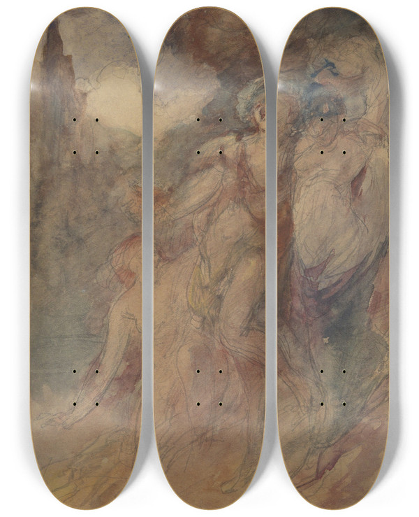 Triptych art skateboard deck of Walter Shirlaw Untitled by Walter Shirlaw (1838-1909)