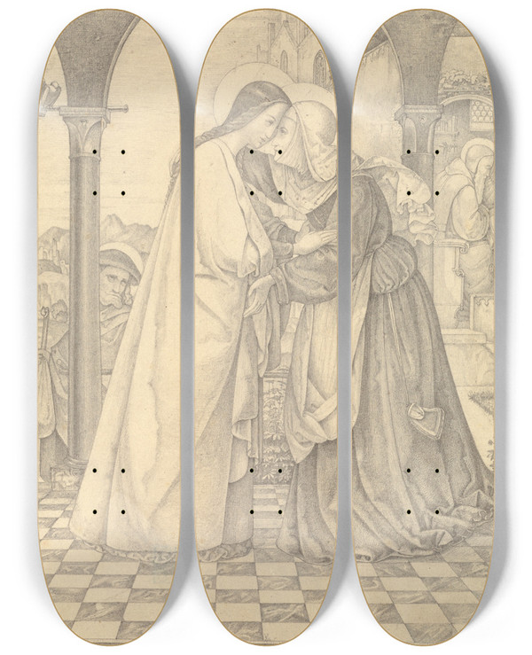 Triptych art skateboard deck of Theodor Rehbenitz The Visitation by Theodor Rehbenitz (1791-1861)