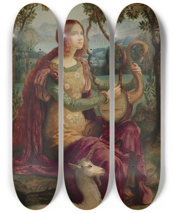 Triptych art skateboard deck of Armand Point La Dame A La Licorne by Armand Point (1861-1932)