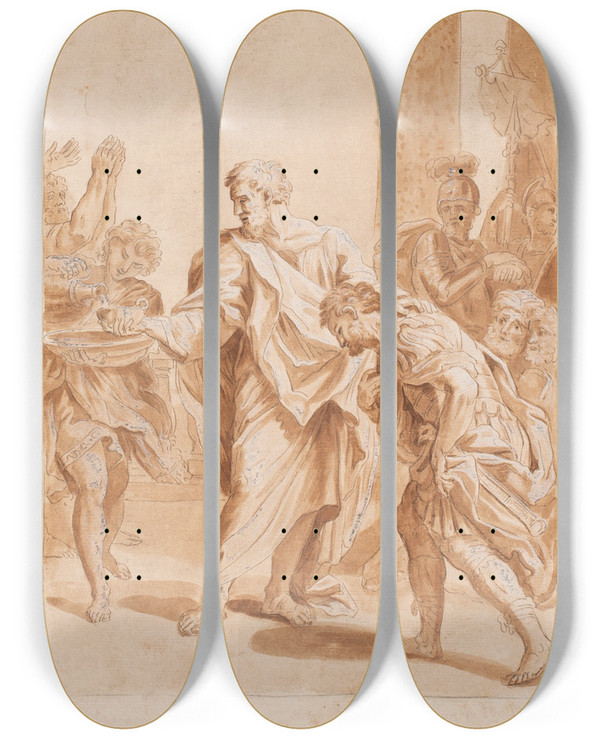 Triptych art skateboard deck of Hendrik Krock S Peter Dber Centurion Cornelius Apostelhist 104748 by Hendrik Krock (1671-1738)
