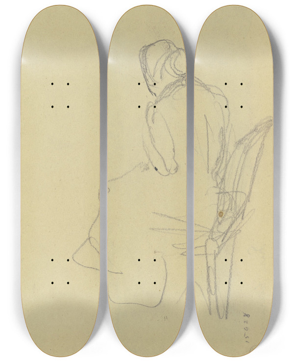 Triptych art skateboard deck of Gustav Schraegle Rckenfigur Einer Sitzenden Frau by Gustav Schraegle (1867-1925)