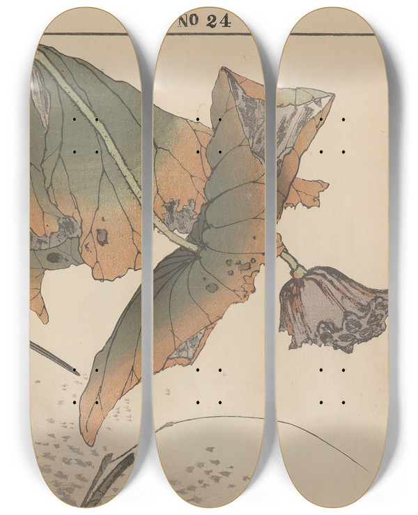 Triptych art skateboard deck of Imao Keinen Keinen Kach Gafu Pl148 by Imao Keinen (1845-1924)