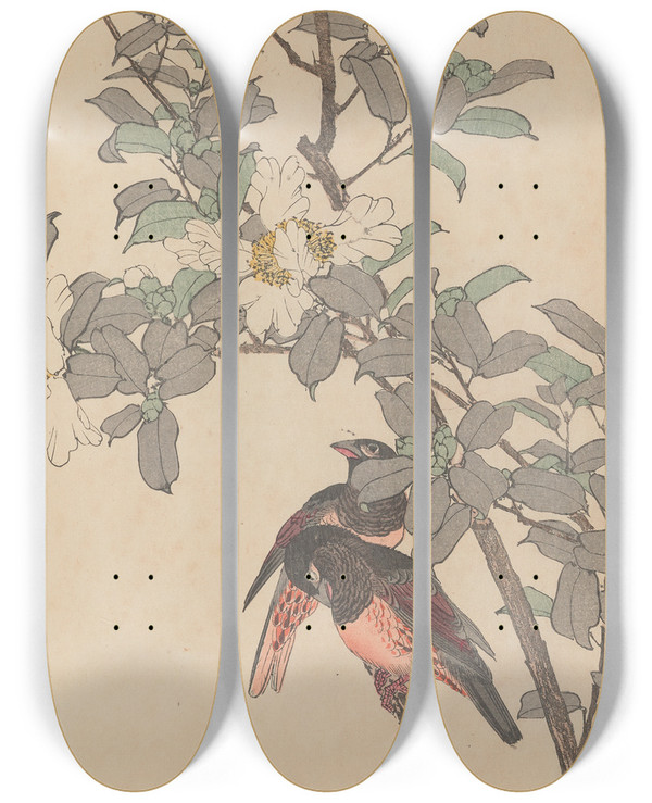 Triptych art skateboard deck of Imao Keinen Keinen Kach Gafu Pl146 by Imao Keinen (1845-1924)
