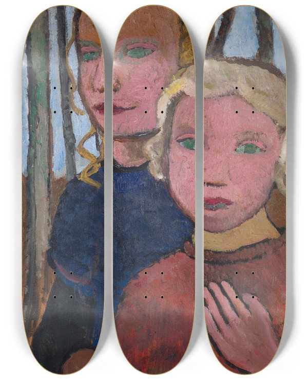 Triptych art skateboard deck of Paula Modersohnbecker Two Girls In Front Of Birch Trees by Paula Modersohn-Becker (1876-1907)