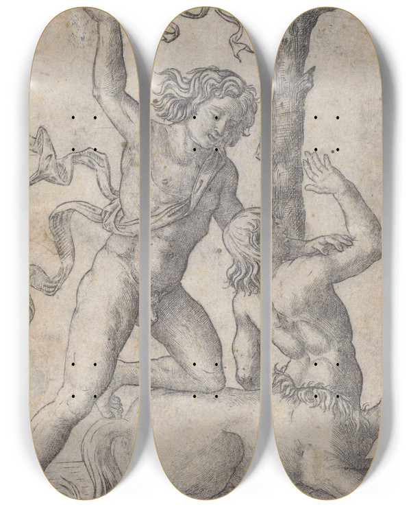 Triptych art skateboard deck of Marcantonio Raimondi Hercules And Nessus by Marcantonio Raimondi (1470-1527)