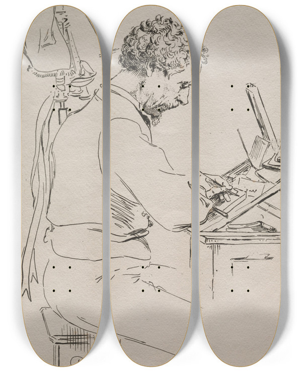 Triptych art skateboard deck of Flix Bracquemond Charles Kean by Felix Bracquemond (1833-1914)