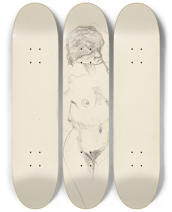 Triptych art skateboard deck of Adolf Sternschuss Akt Lecej Kobiety_1 by Adolf Sternschuss (1873-1915)