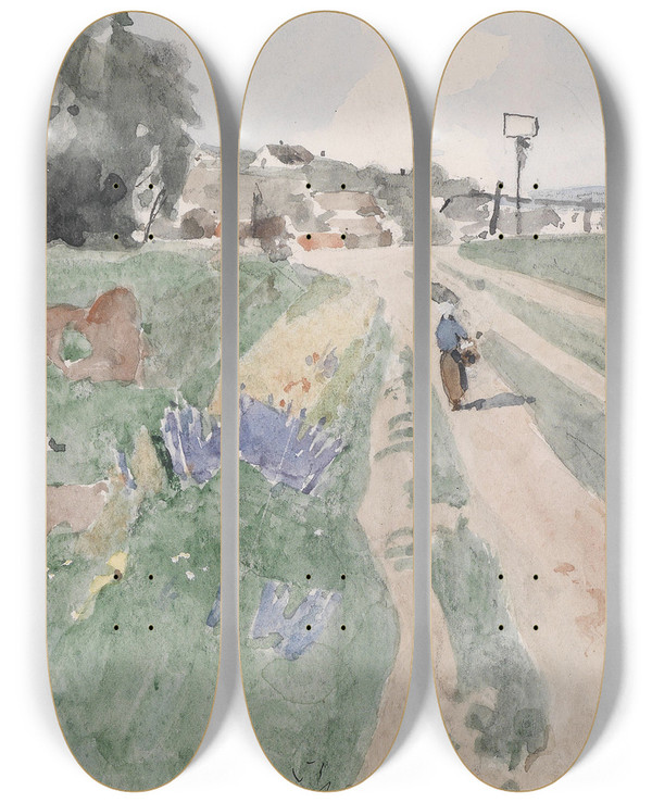 Triptych art skateboard deck of Eduard Zetsche Weg Bei Hadersdorf by Eduard Zetsche (1844-1927)